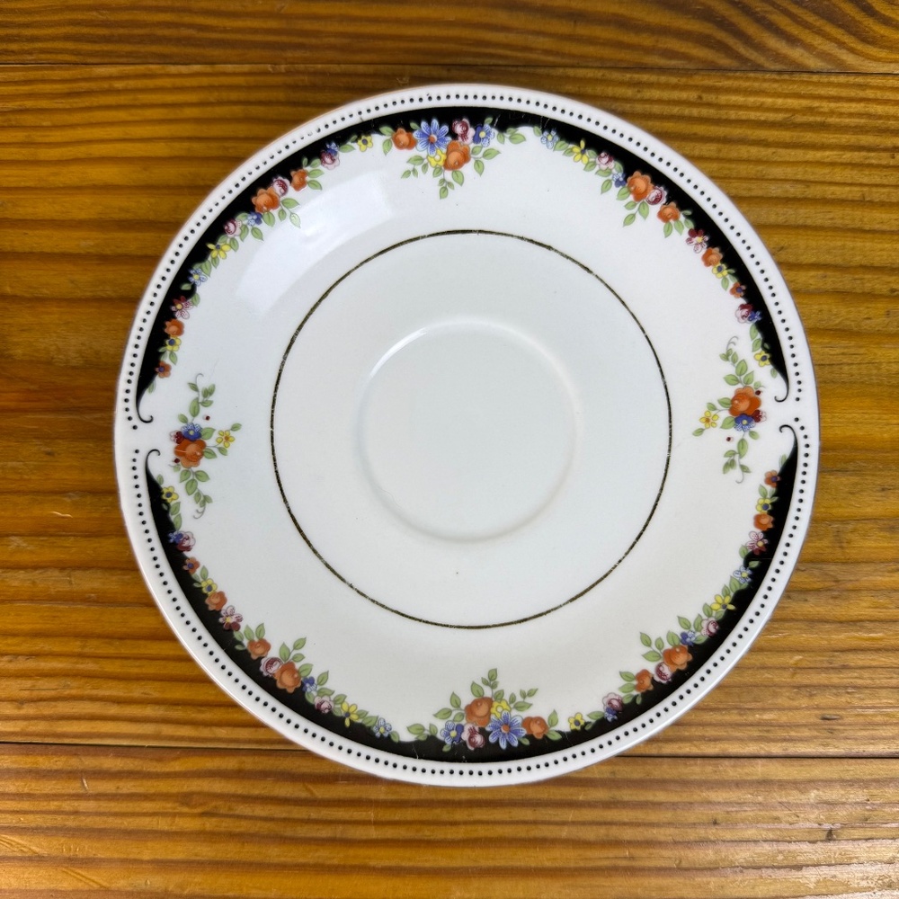 Set of 4 Lynn’s Fine China Saucers – Floral Black & Gold Trim, 6.25” - Picture 3 of 13